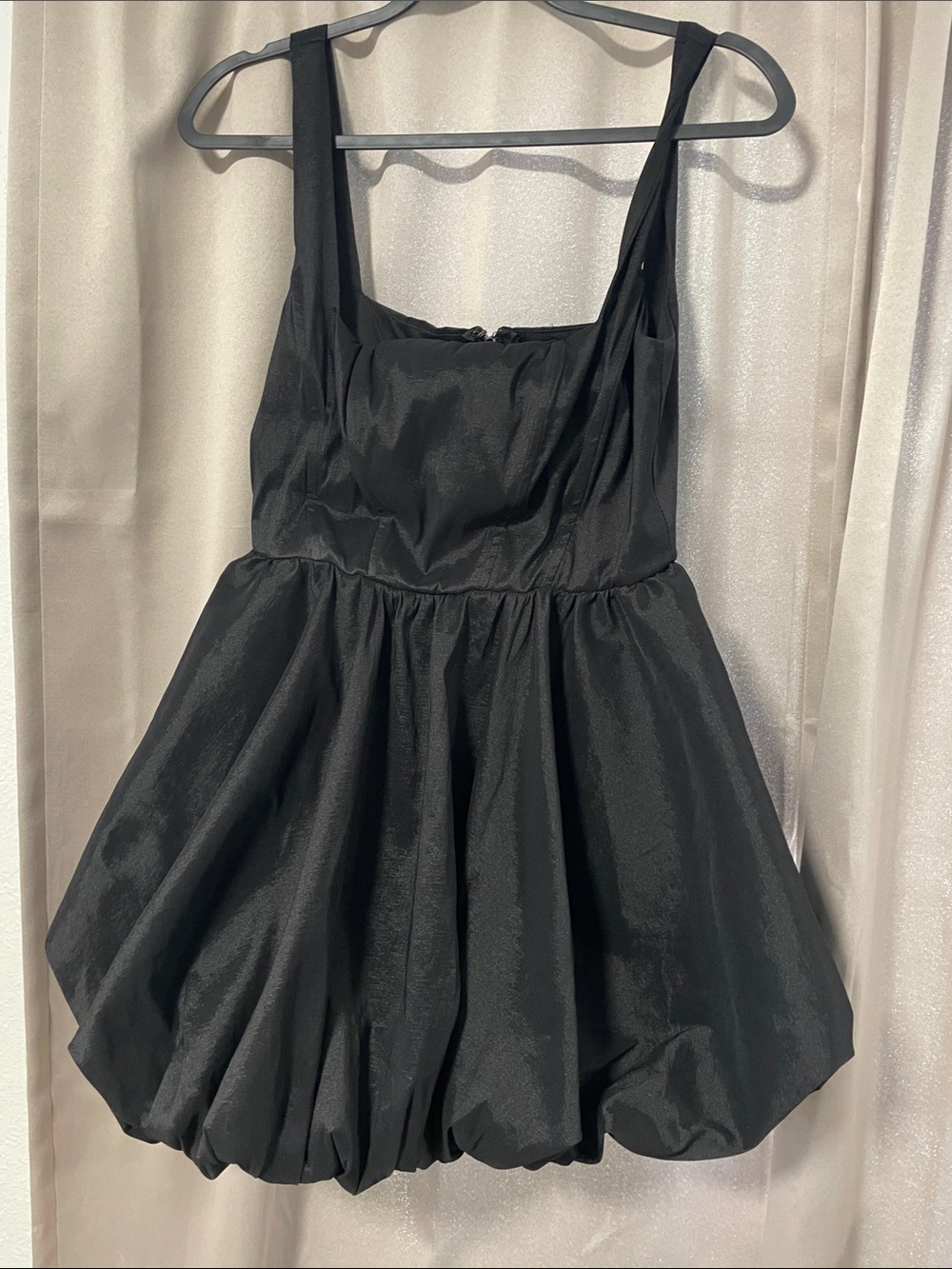 Black Satin Bubble Hem Party Dress